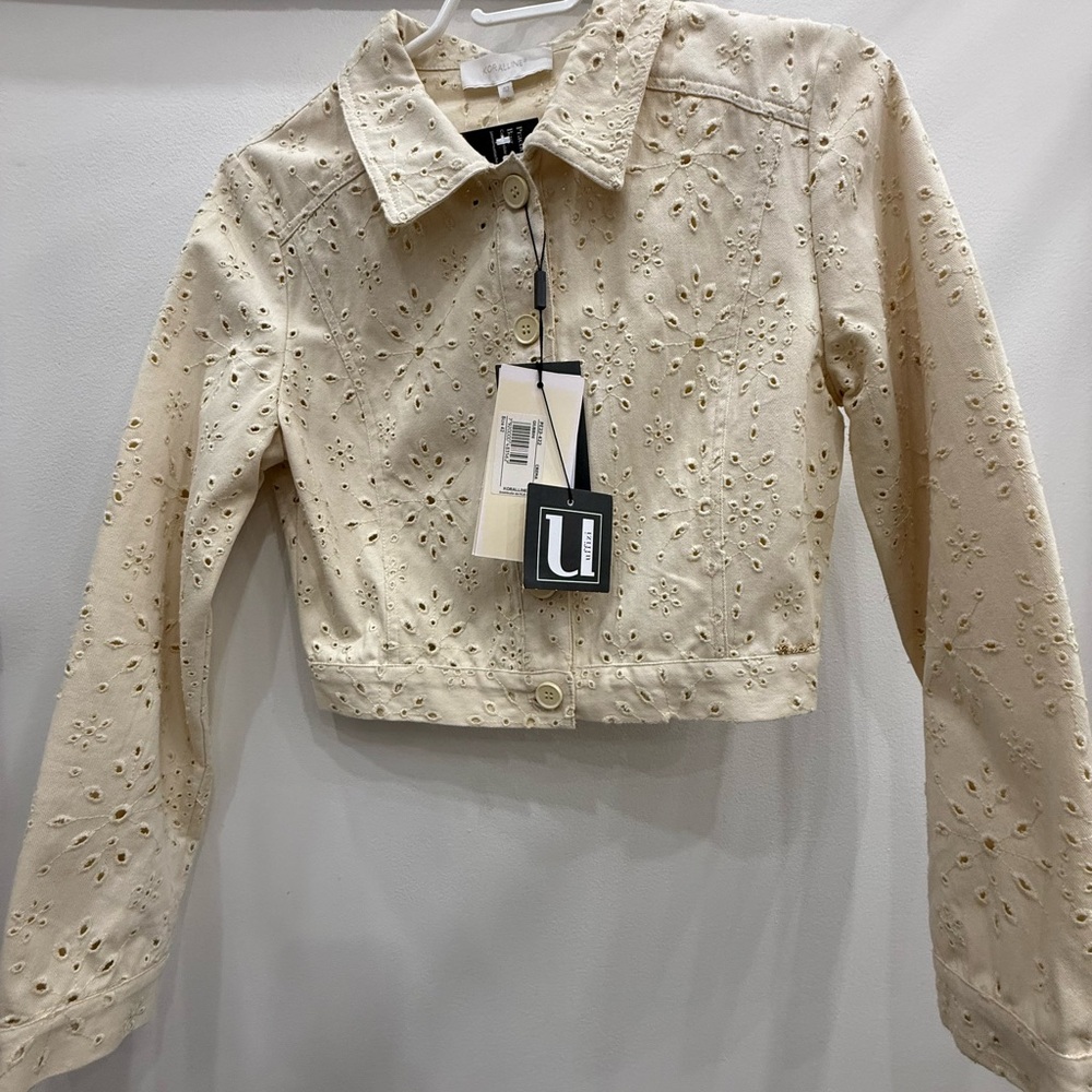 Koralline Collection Elegant Cream Eyelet Handmade Embroidery Women's Jacket